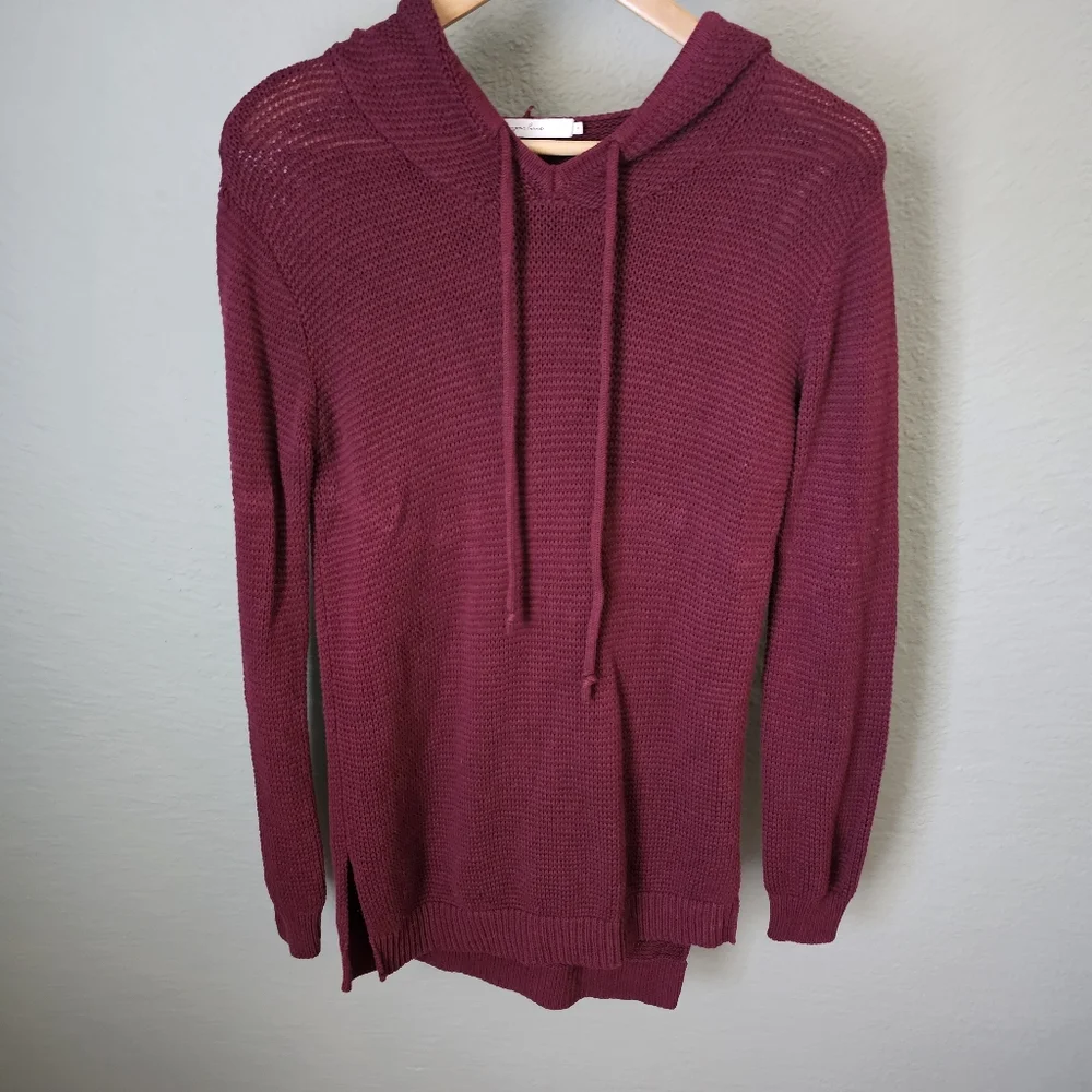 Harper Lane Knitted Hooded Red Burgundy Sweater Pullover Size S Cotton Blend - Picture 1 of 7